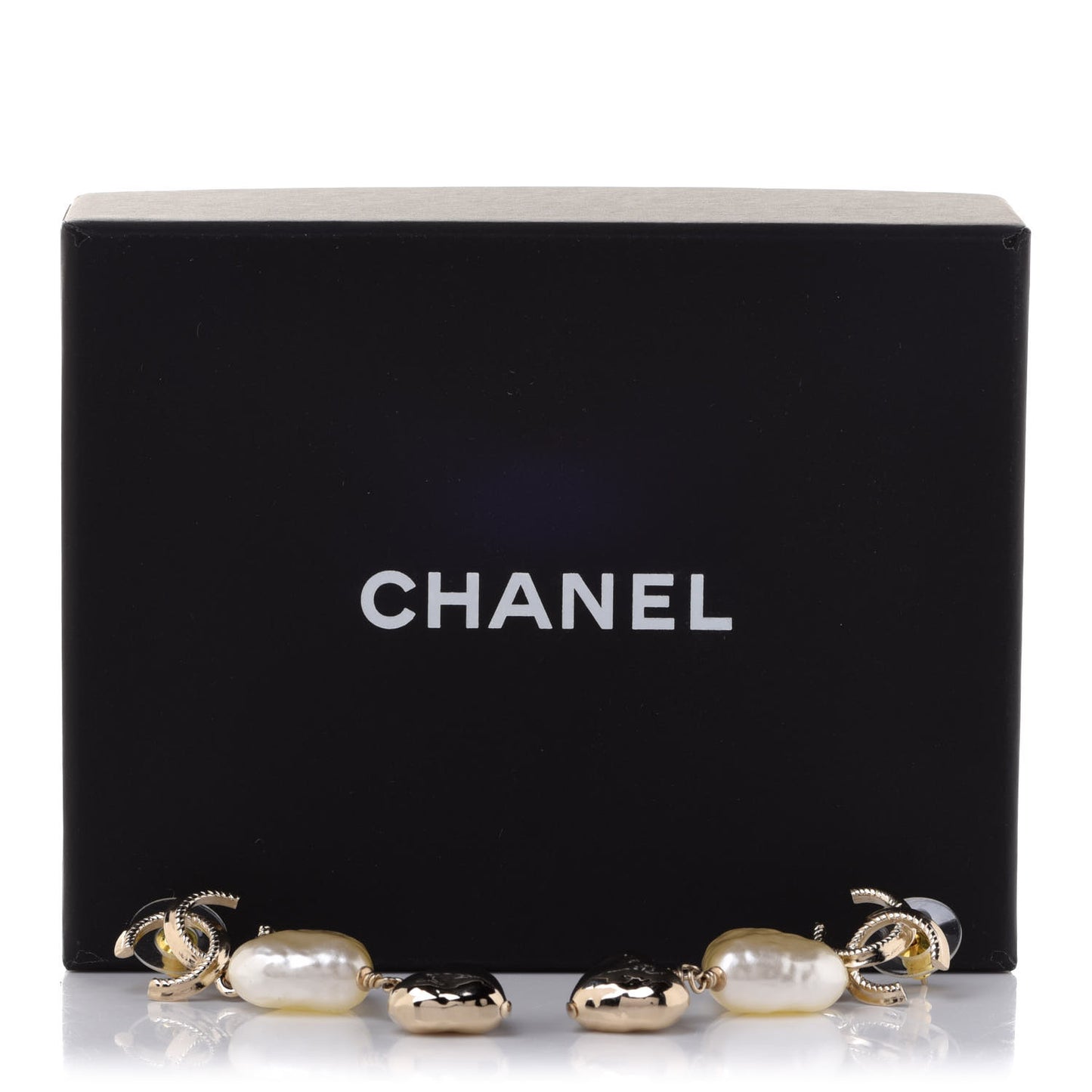 Pearl CC Double Heart Drop Earrings Gold