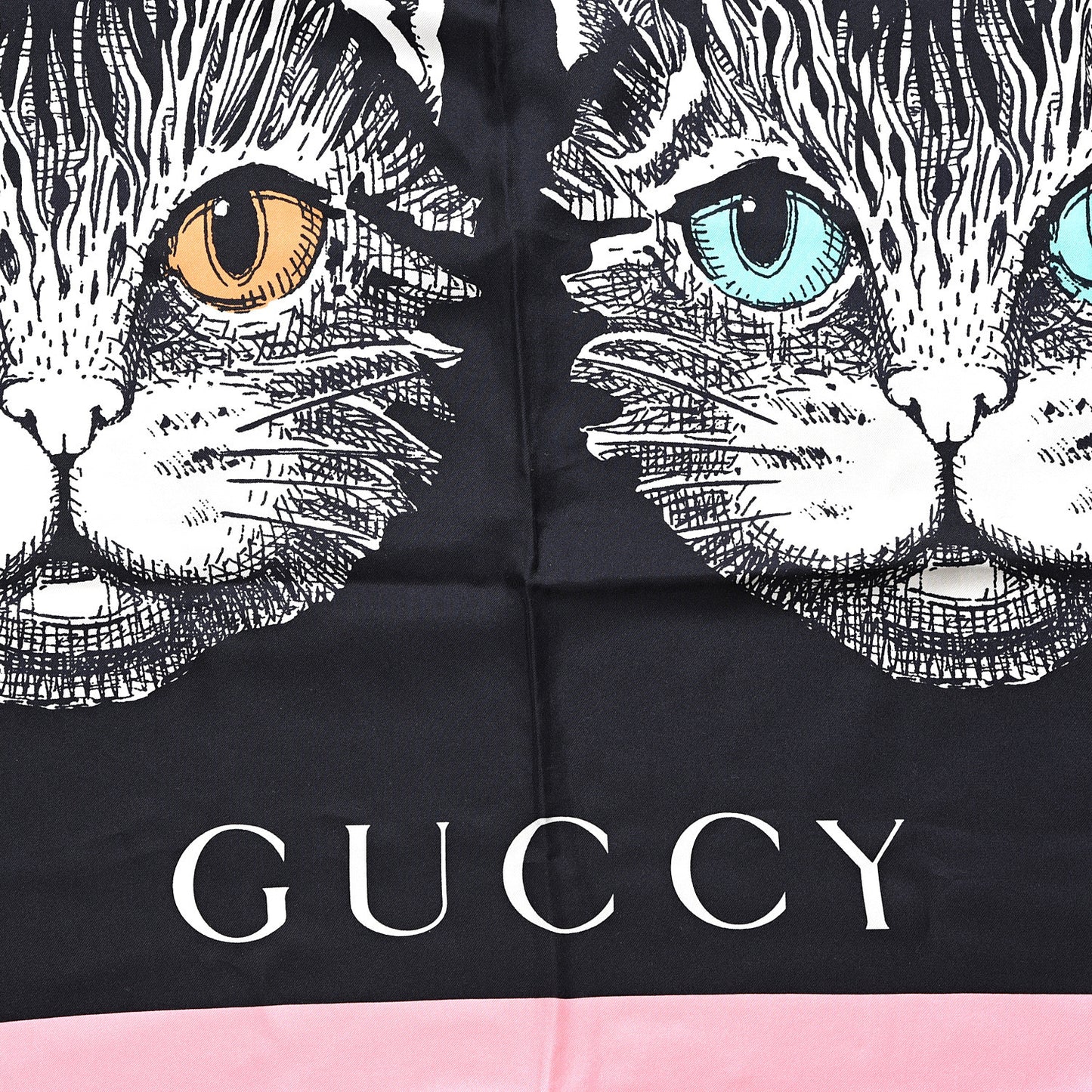 Silk Mystic Cat Square Scarf Black