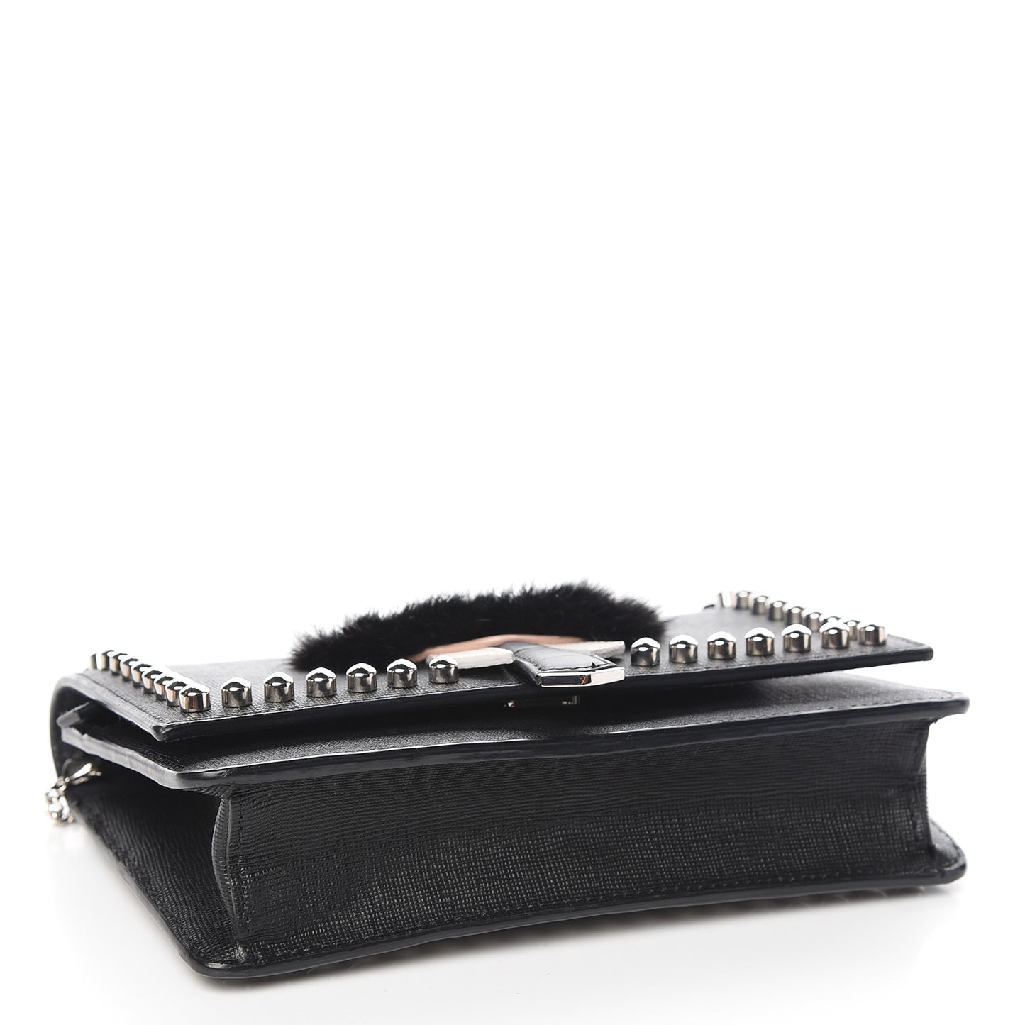 Vitello Elite Mink Fur Studded Karlito Tube Wallet on Chain Black