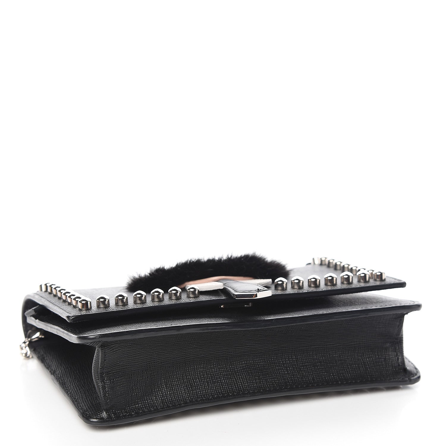 Fendi Vitello Elite Mink Fur Studded Karlito Tube Wallet on Chain Black 4 of 10