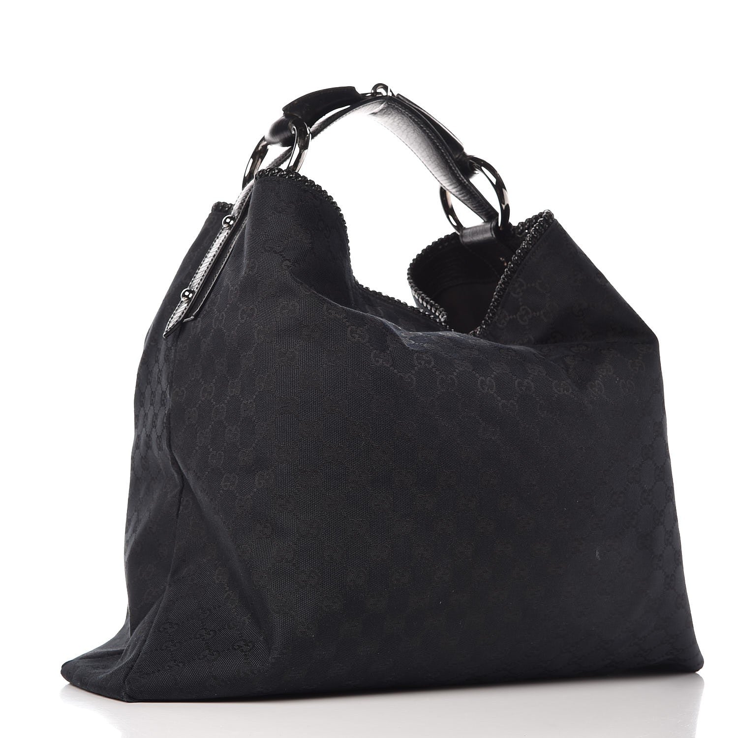 Gucci Monogram Large Horsebit Chain Hobo Black 3 of 13