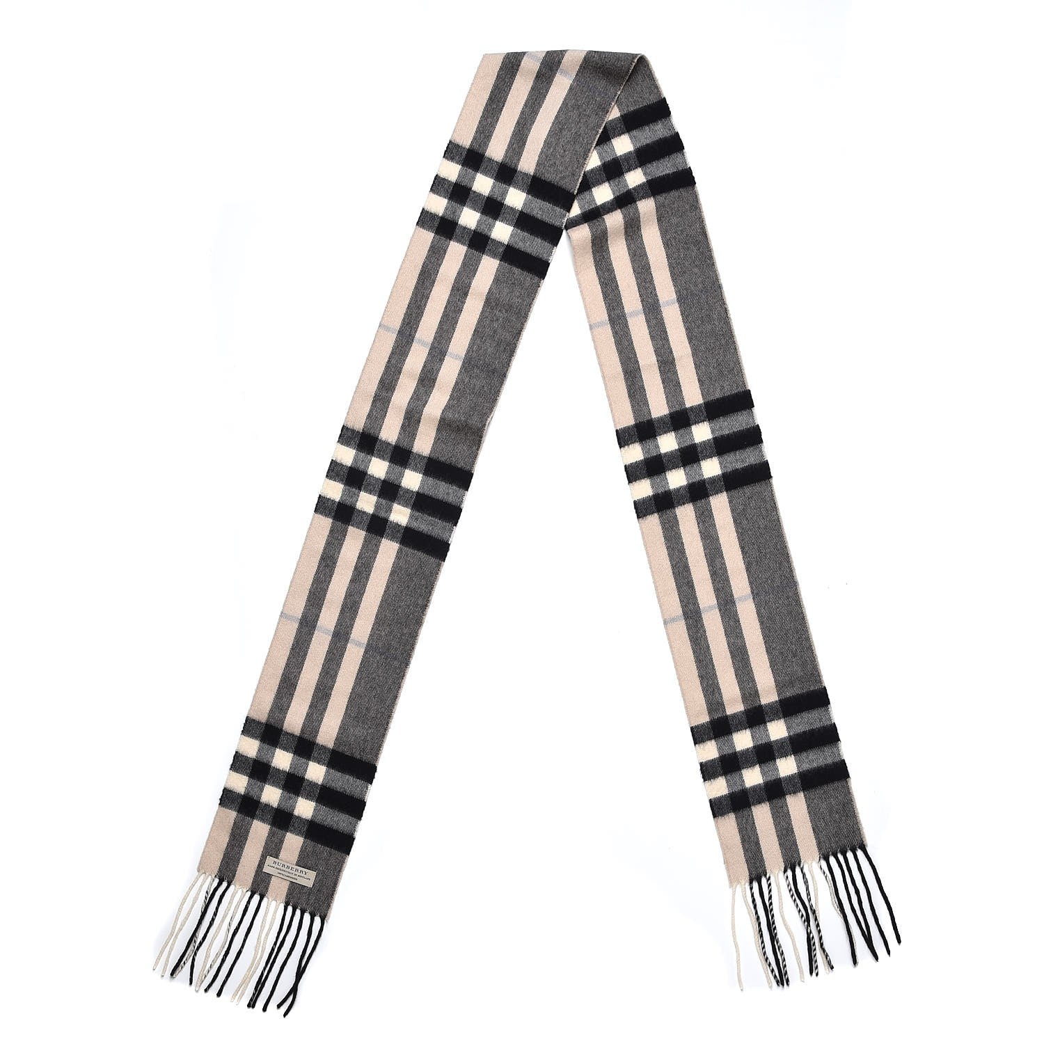 Burberry Cashmere House Check Fringe Skinny Scarf Beige 4 of 7