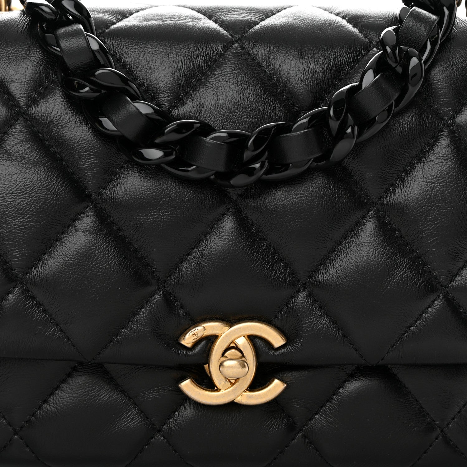 Chanel Lambskin Quilted Small Lacquered Chain Flap Black 9 of 11