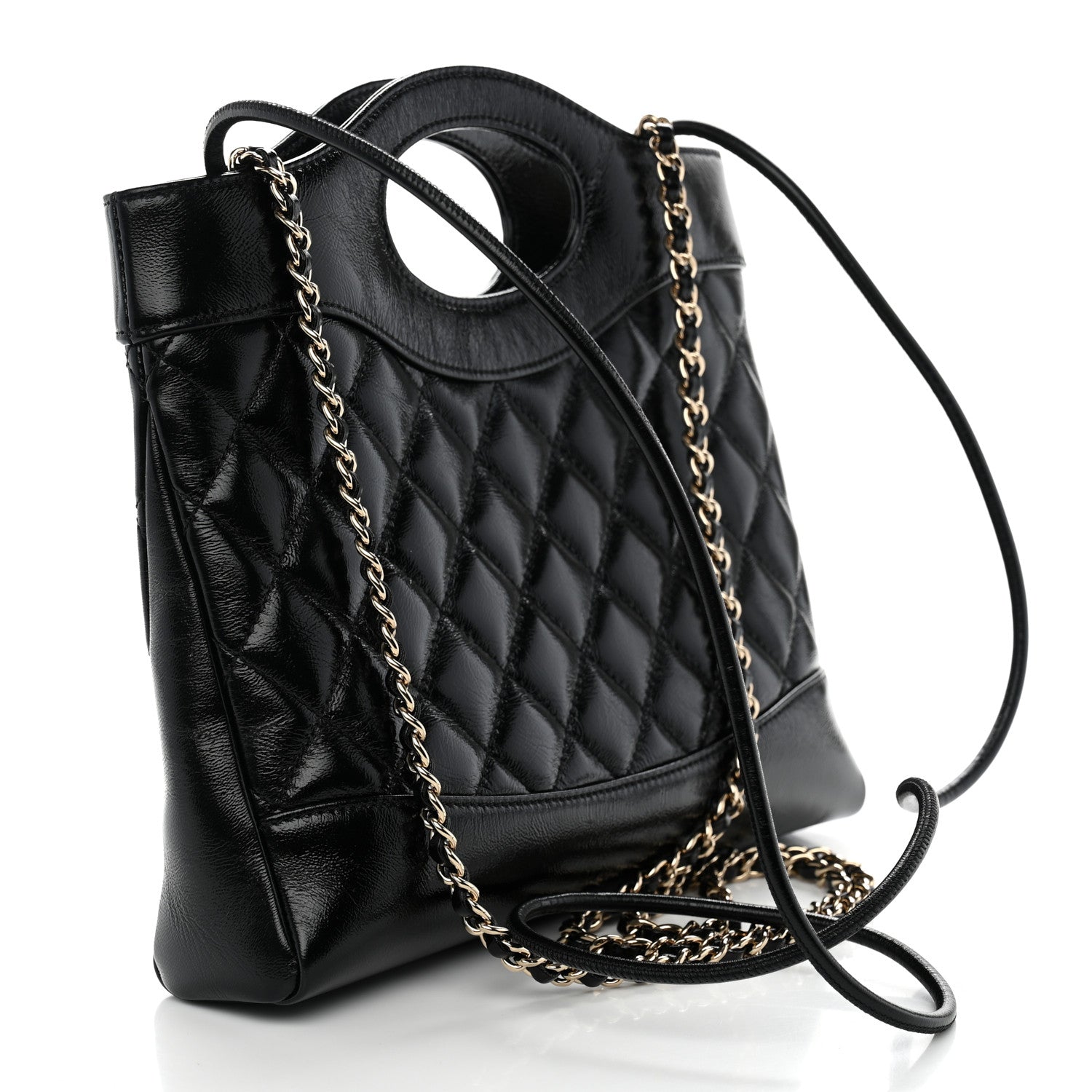 Chanel Shiny Crumpled Calfskin Quilted Mini 31 Shopping Bag Black 3 of 11