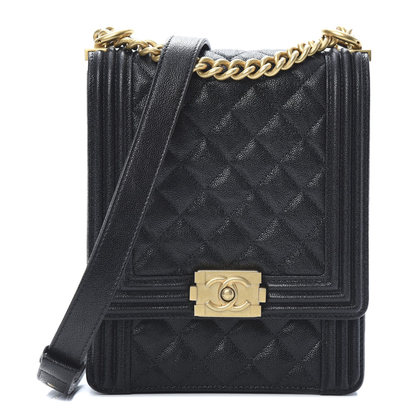 Caviar Quilted North South Boy Flap Black