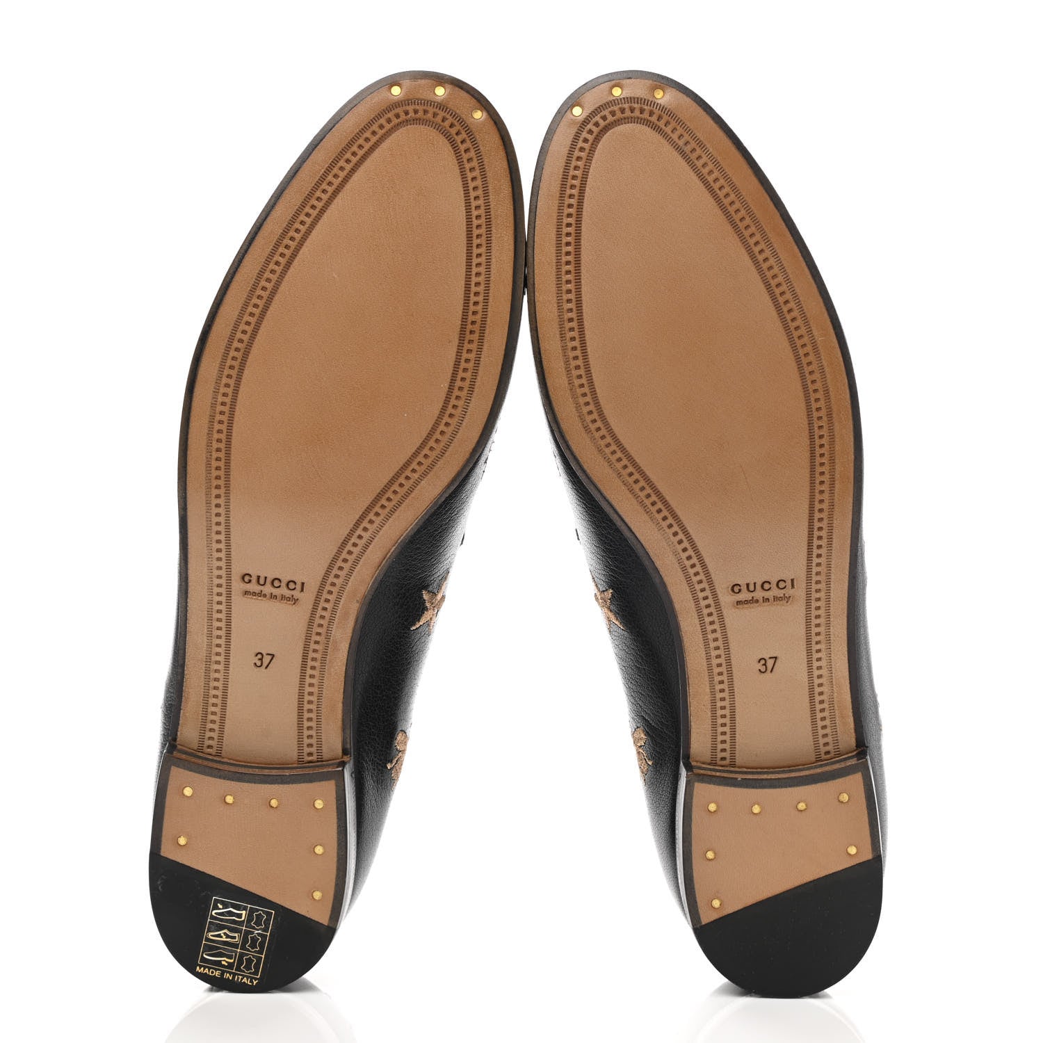 Gucci Goatskin Bee Star Embroidered Womens Jordaan Loafers 37 Black 5 of 9