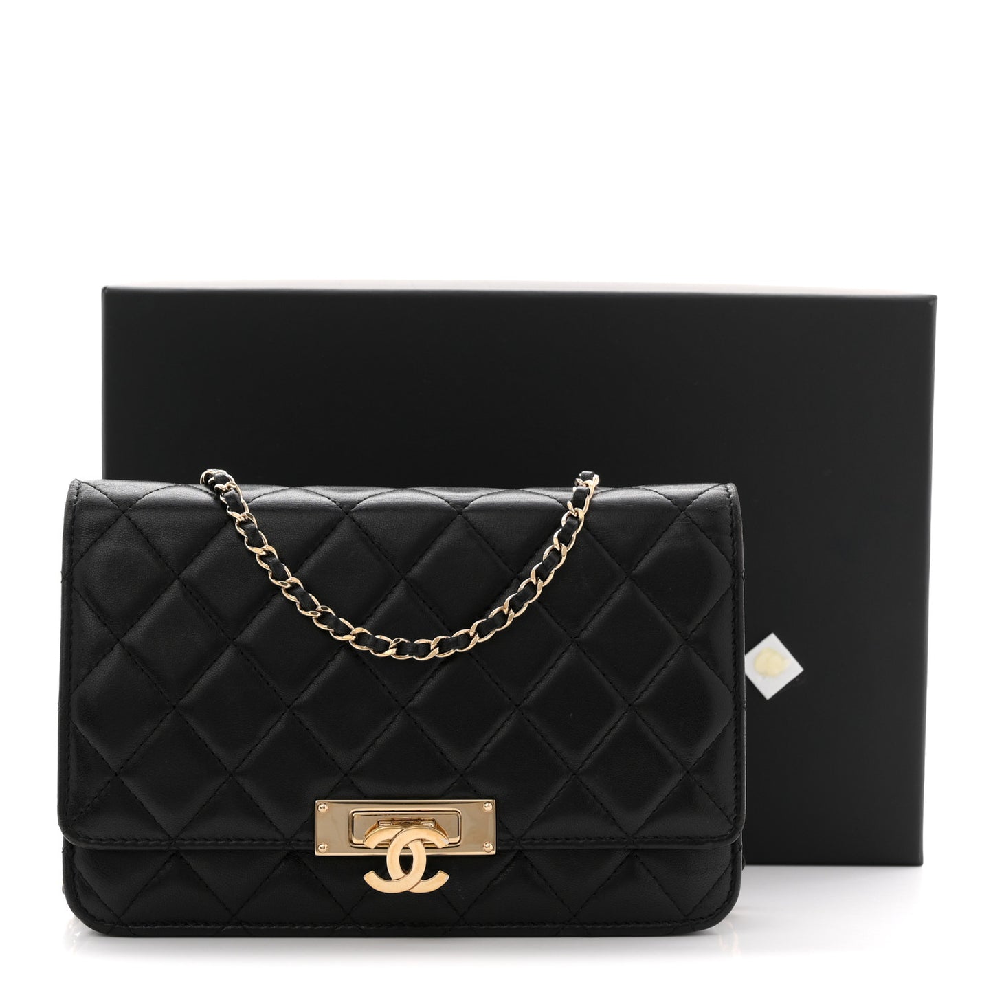 Lambskin Quilted Golden Class Wallet on Chain WOC Black Black