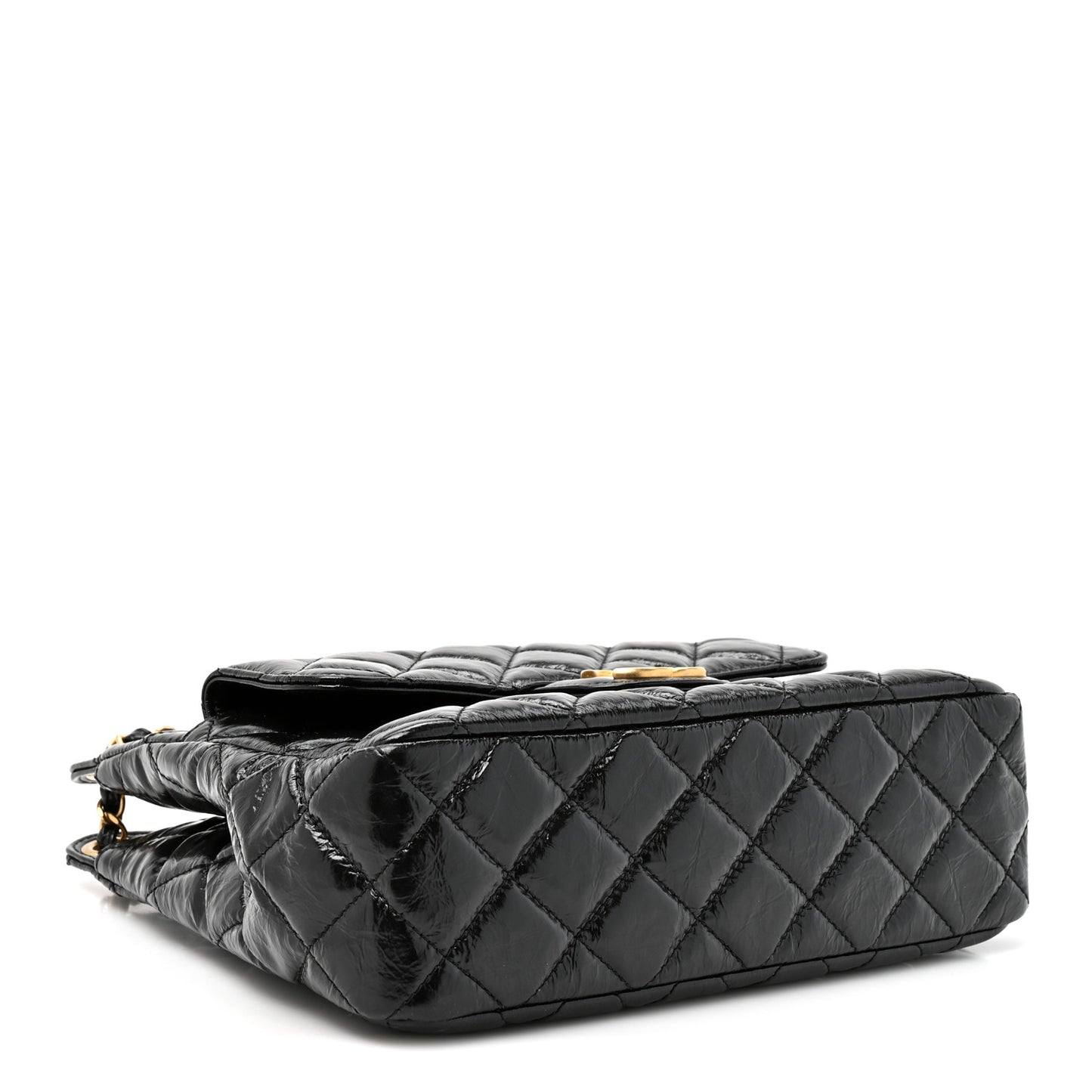 Shiny Crumpled Calfskin Quilted Wavy CC Hobo Black