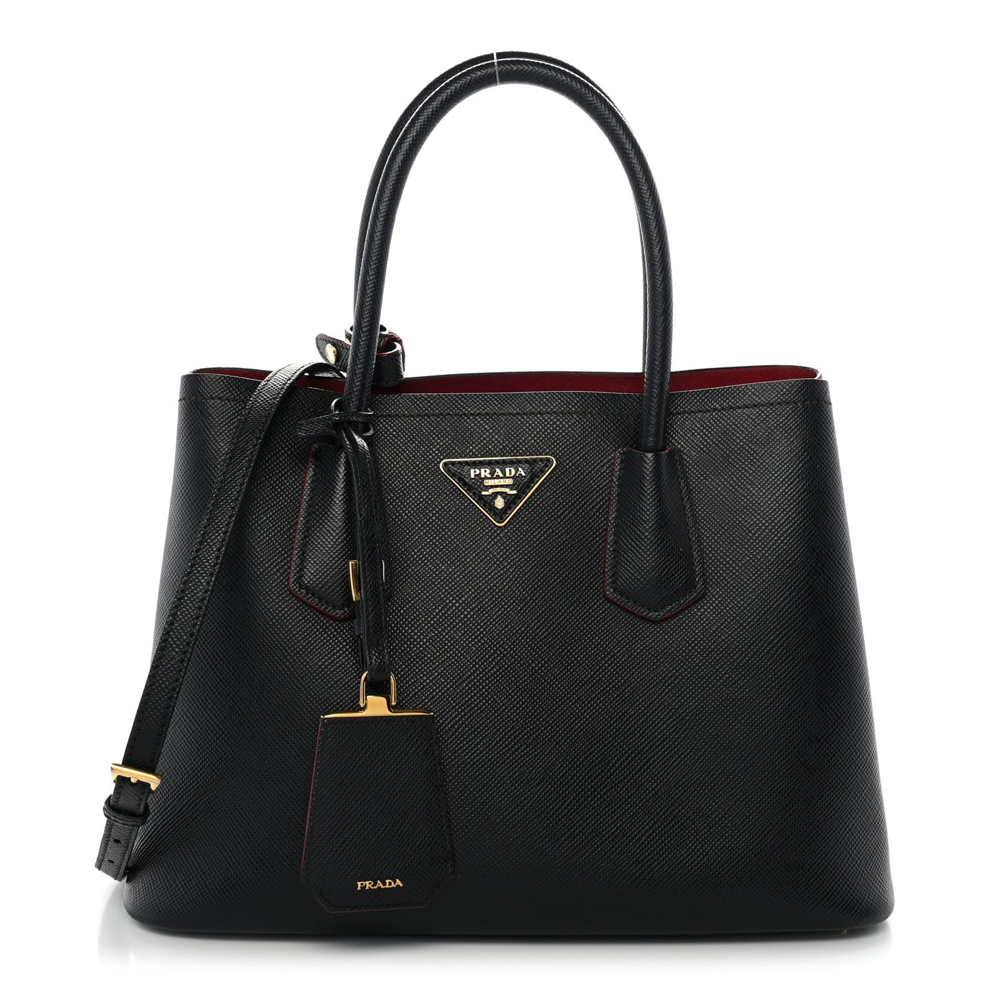 Saffiano Cuir Small Double Bag Black Fuoco