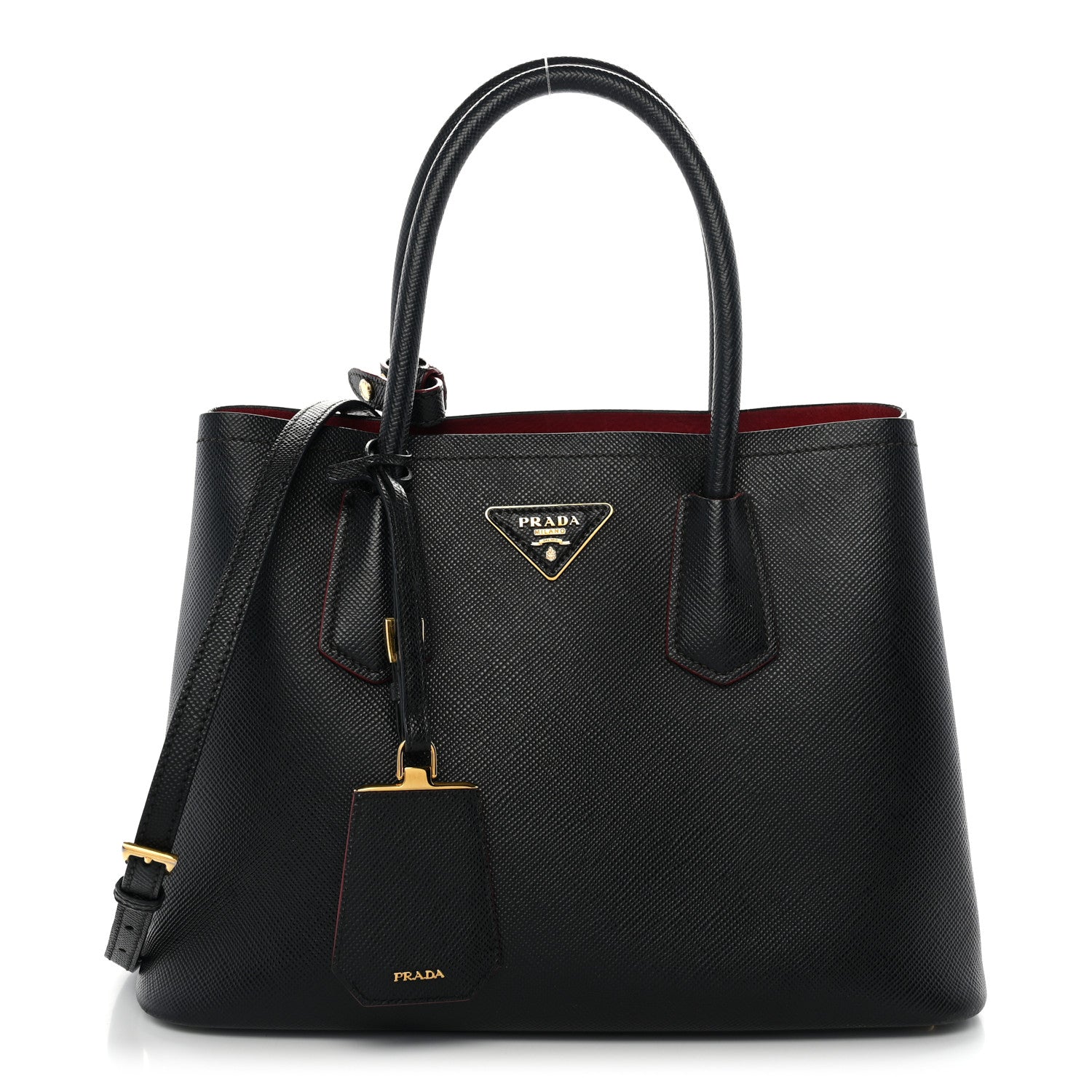 Prada Saffiano Cuir Small Double Bag Black Fuoco 1 of 13