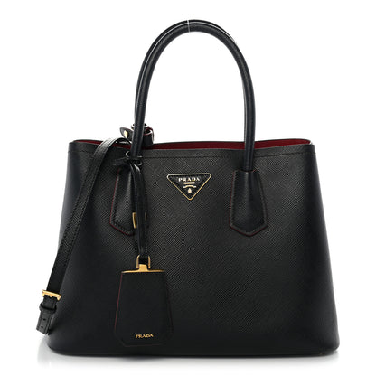 Prada Saffiano Cuir Small Double Bag Black Fuoco 1 of 13