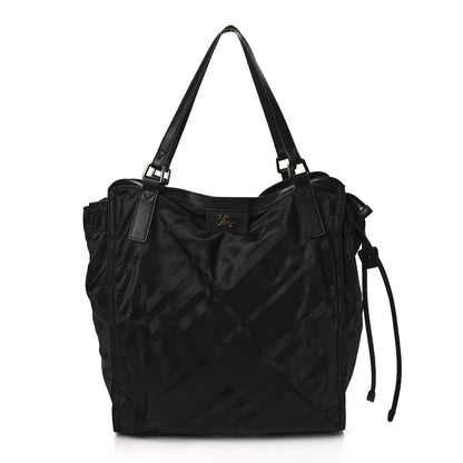 Burberry Nylon Tonal Check Buckleigh Packable Tote Black 1 of 9