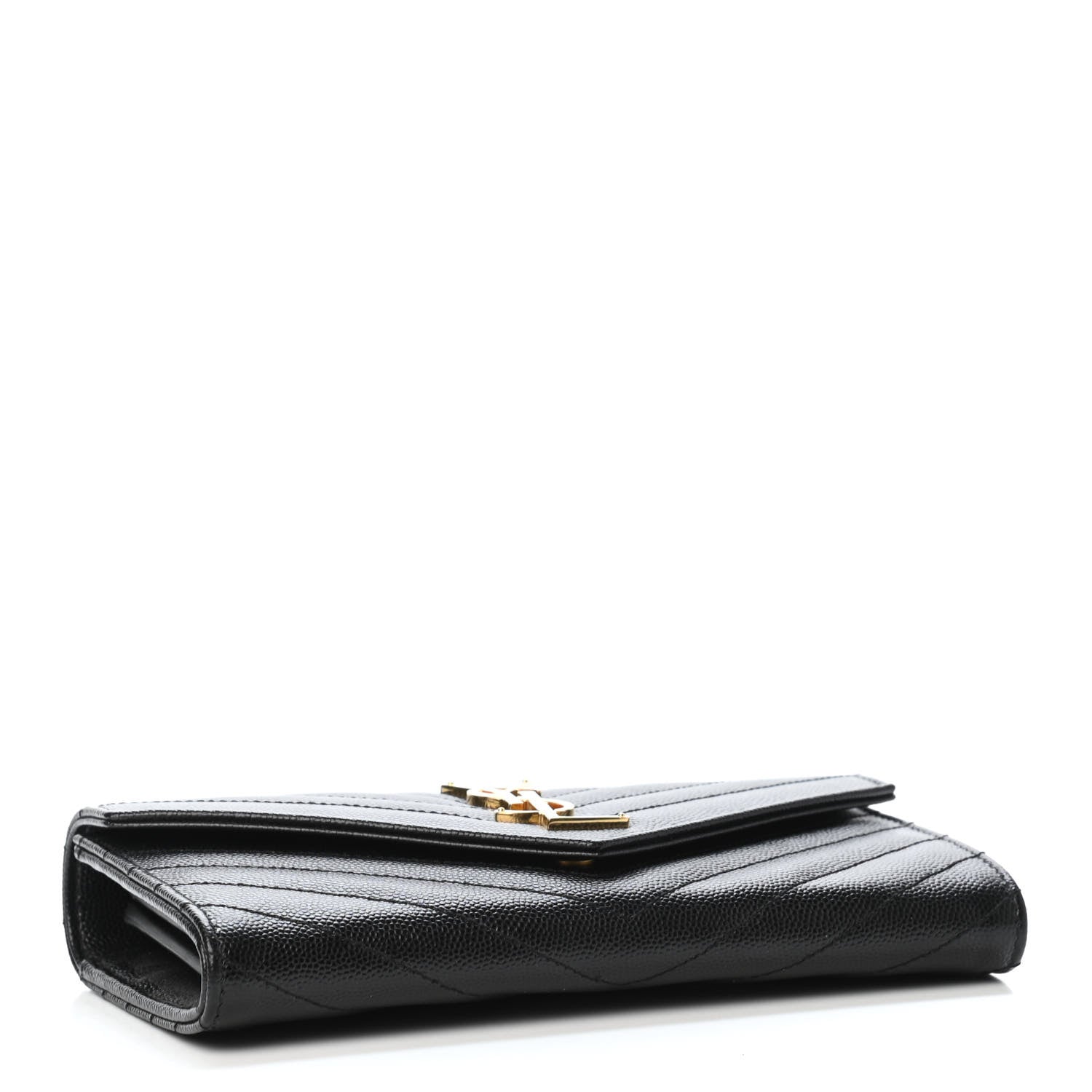 Saint Laurent Grain De Poudre Matelasse Chevron Monogram Flap Wallet Black 3 of 4