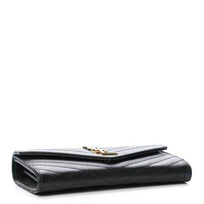 Saint Laurent Grain De Poudre Matelasse Chevron Monogram Flap Wallet Black 3 of 4