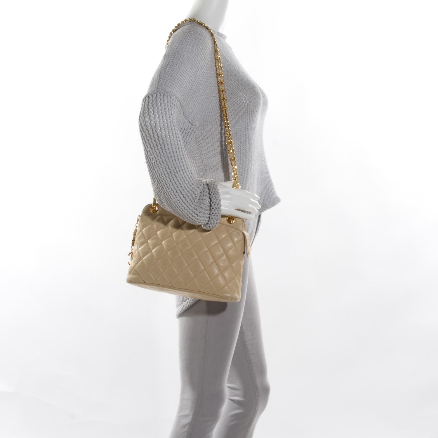 Chanel Lambskin Quilted Tote Beige 2 of 12