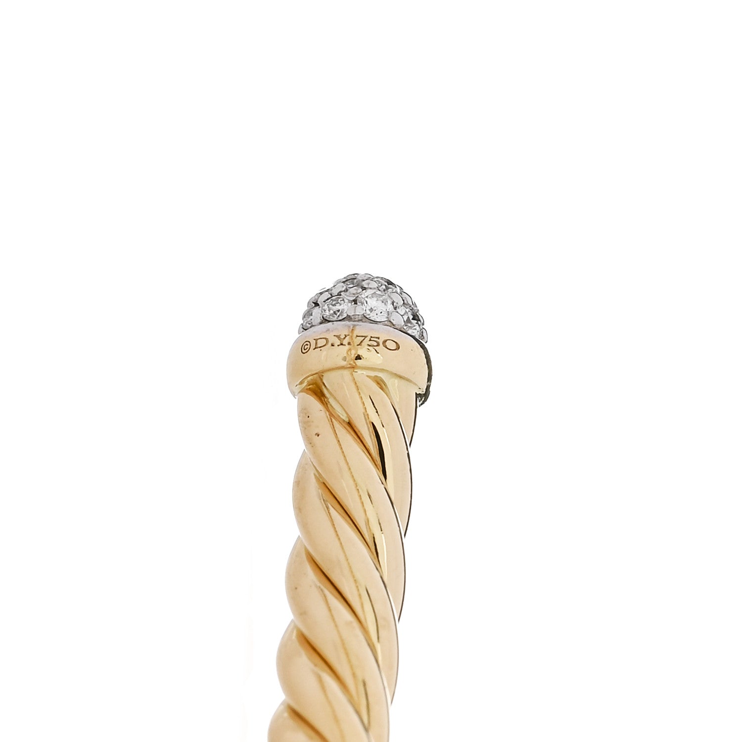 David Yurman 18K Yellow Gold Diamond 4mm Cable Flex Cuff Bracelet 4 of 4