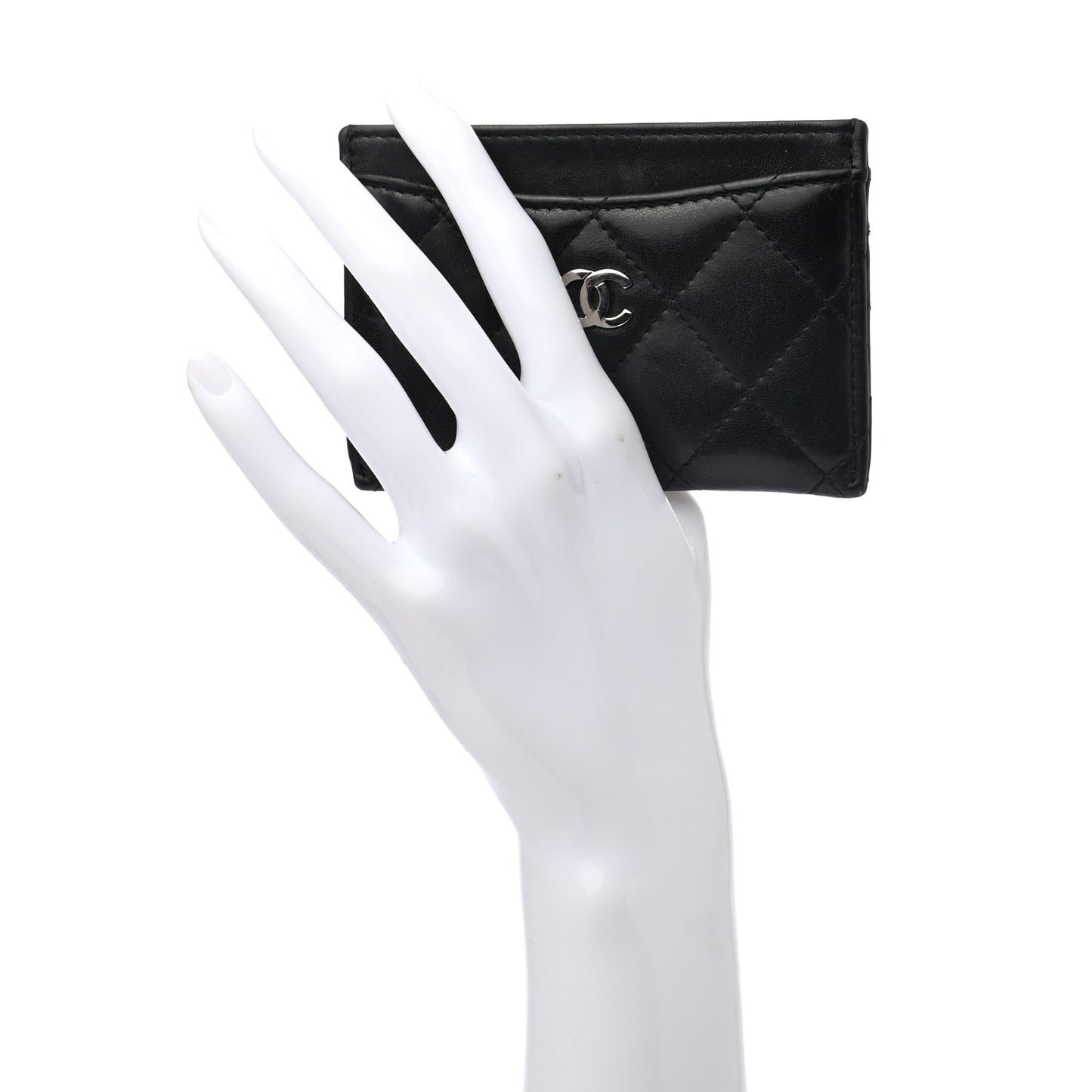 Lambskin Quilted Card Holder Black
