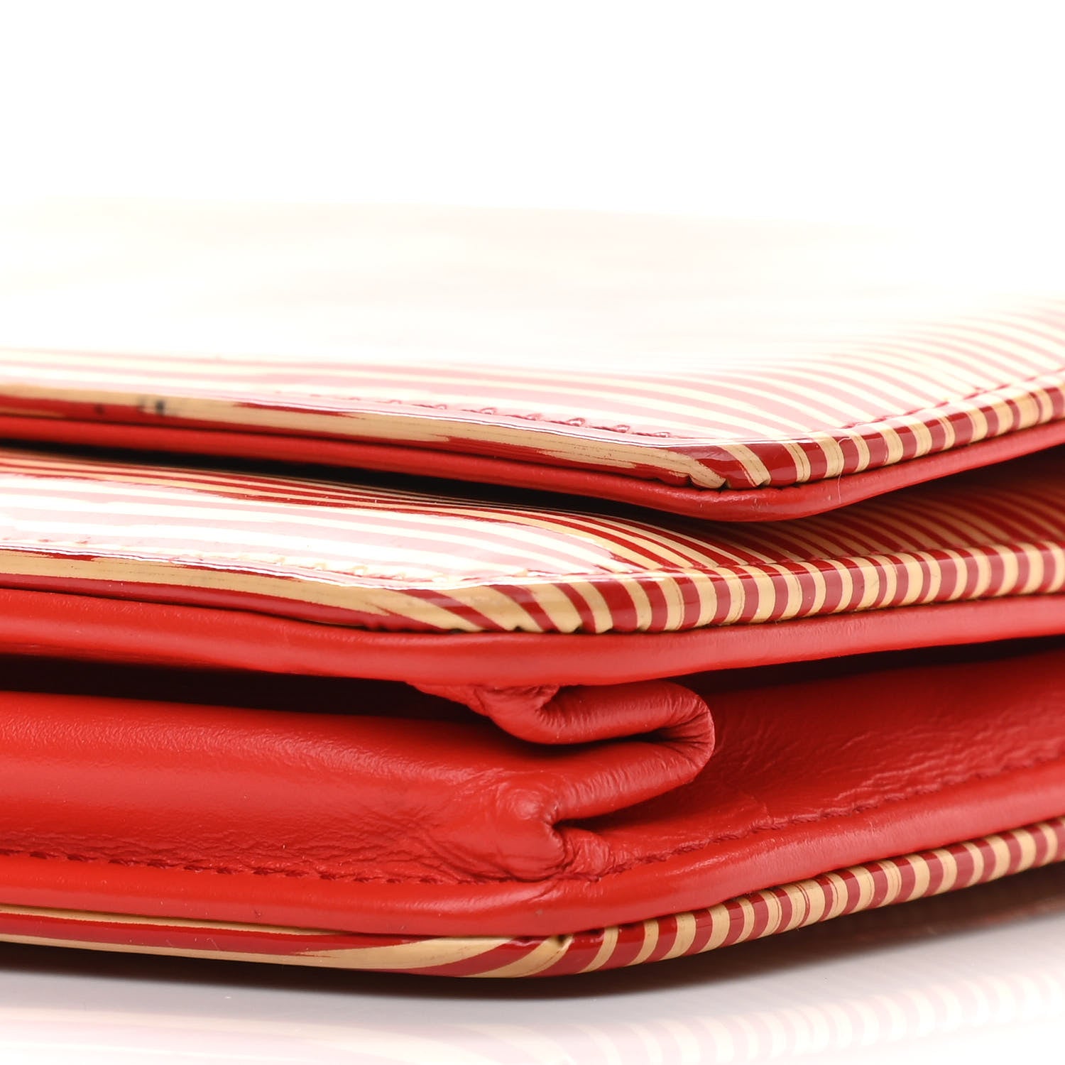 Chanel Patent Striped Wallet On Chain WOC Red 12 of 15