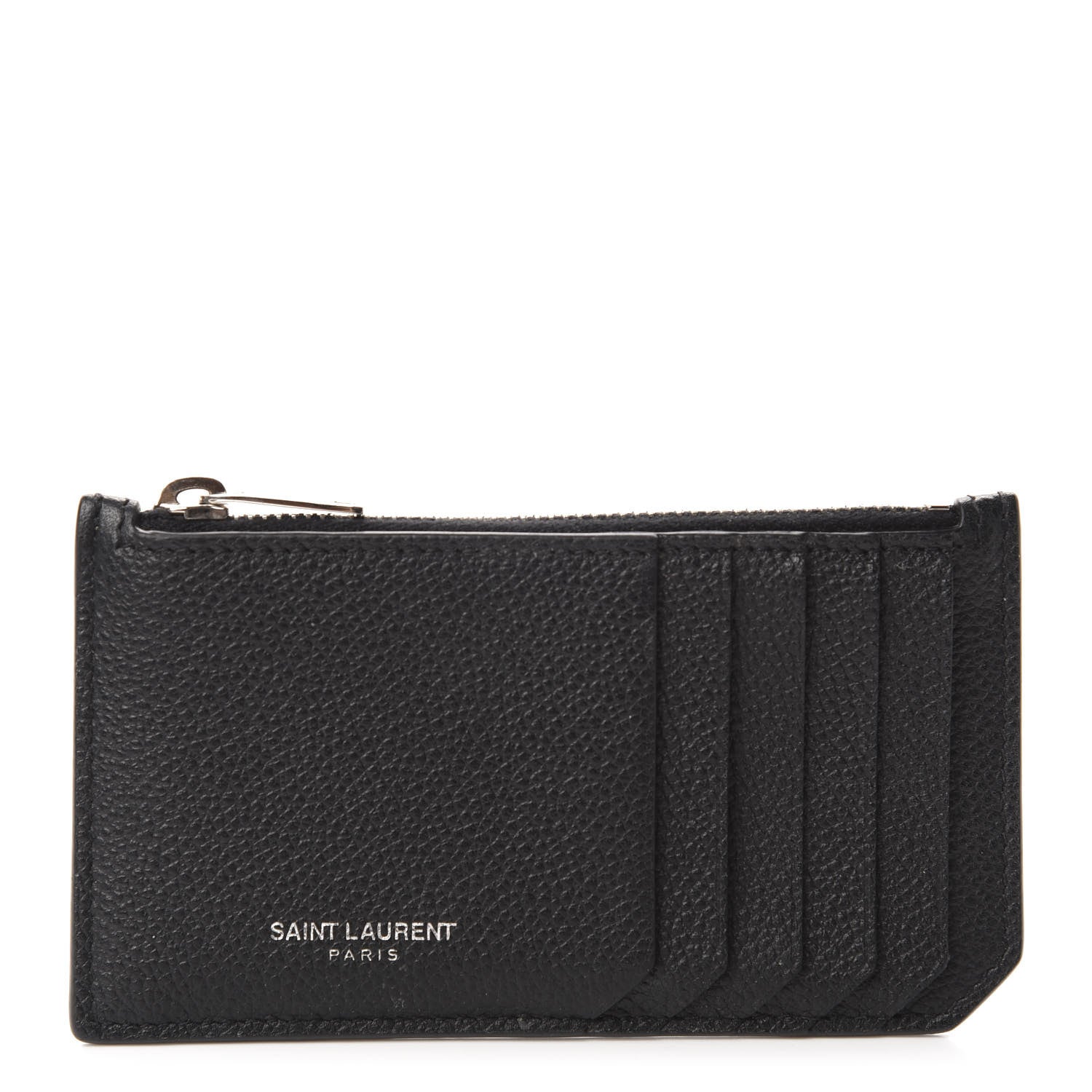 Saint Laurent Grained Calfskin 5 Fragments Zip Pouch Card Holder Black 1 of 8