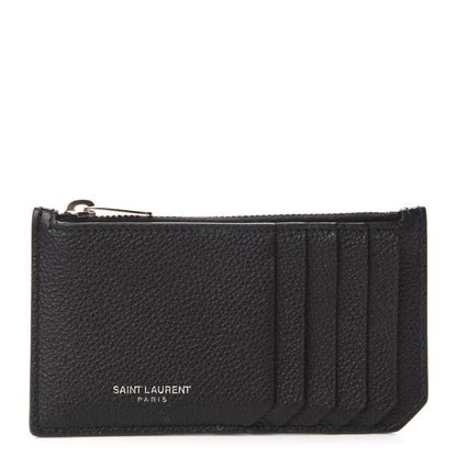 Saint Laurent Grained Calfskin 5 Fragments Zip Pouch Card Holder Black 1 of 8