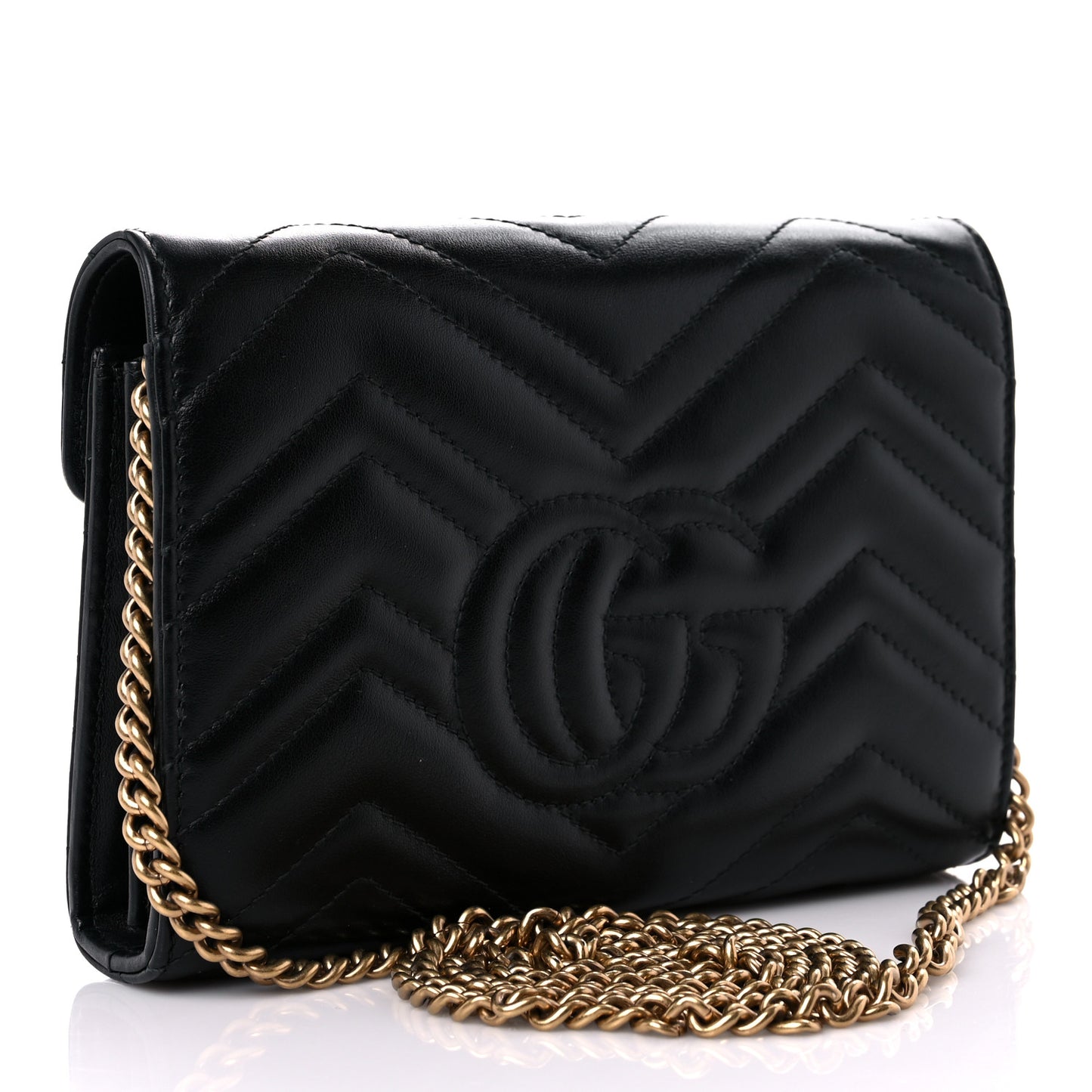 Calfskin Matelasse GG Marmont Chain Wallet Black