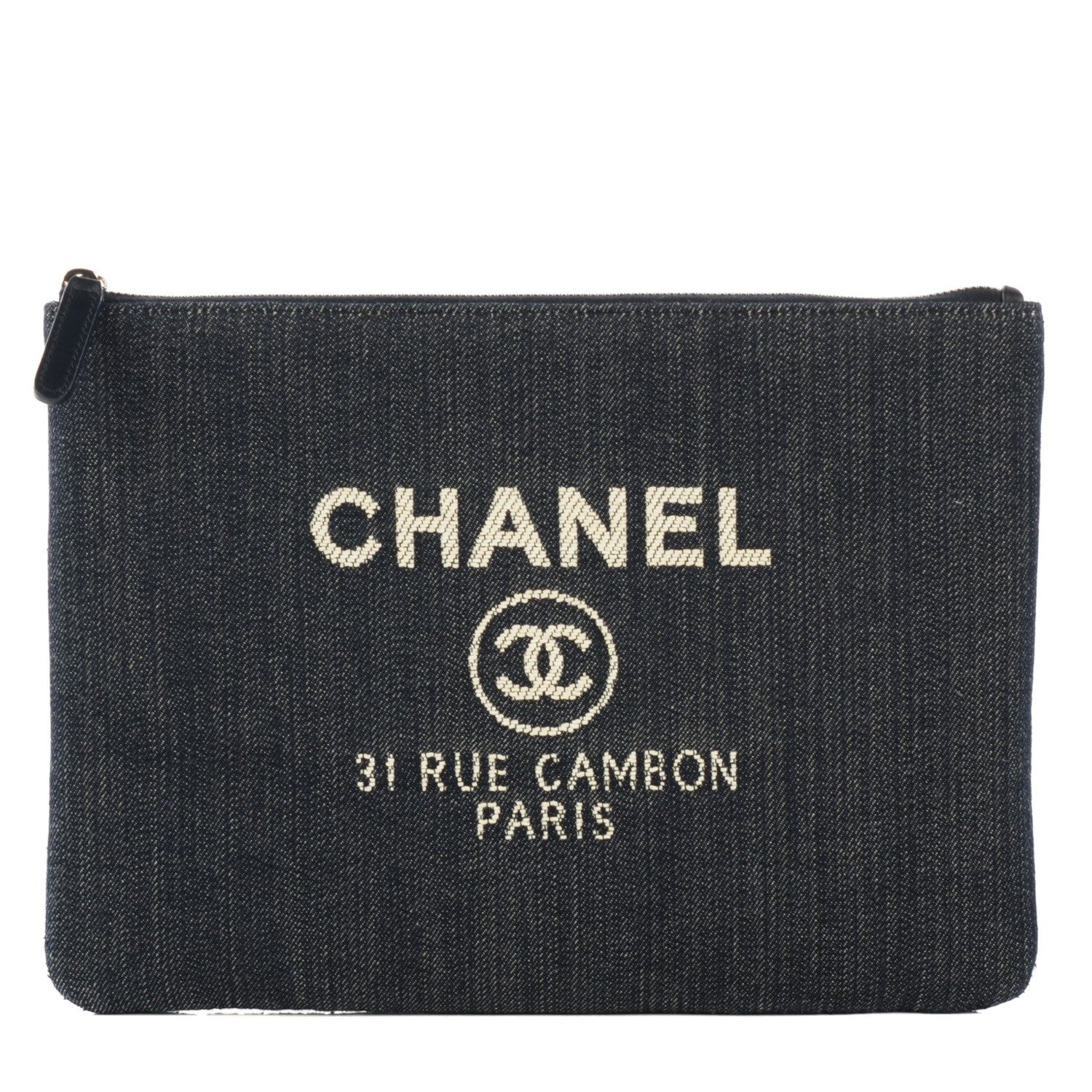 Chanel Denim Large Deauville Pouch Dark Blue 1 of 7