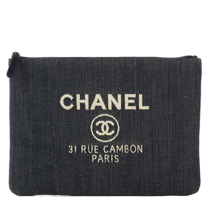 Chanel Denim Large Deauville Pouch Dark Blue 1 of 7