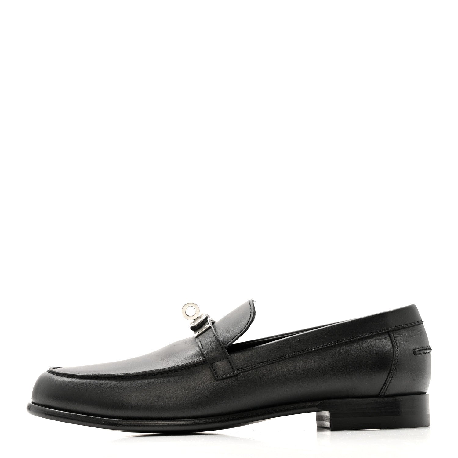 Hermes Calfskin Womens Destin Loafers 38.5 Black 1 of 12