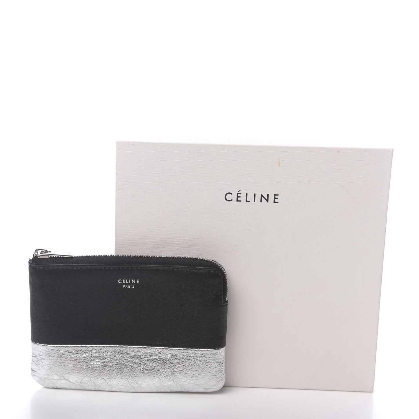 Laminated Lambskin Bi-Color Solo Coin Card Case Black Silver