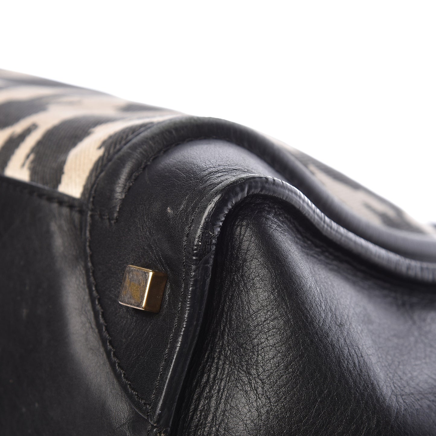 Canvas Smooth Calfskin Leopard Print Mini Luggage Black