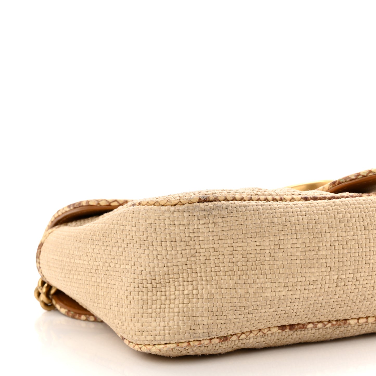 Raffia Elaphe Matelasse Small GG Marmont Shoulder Bag Natural Cream Brown