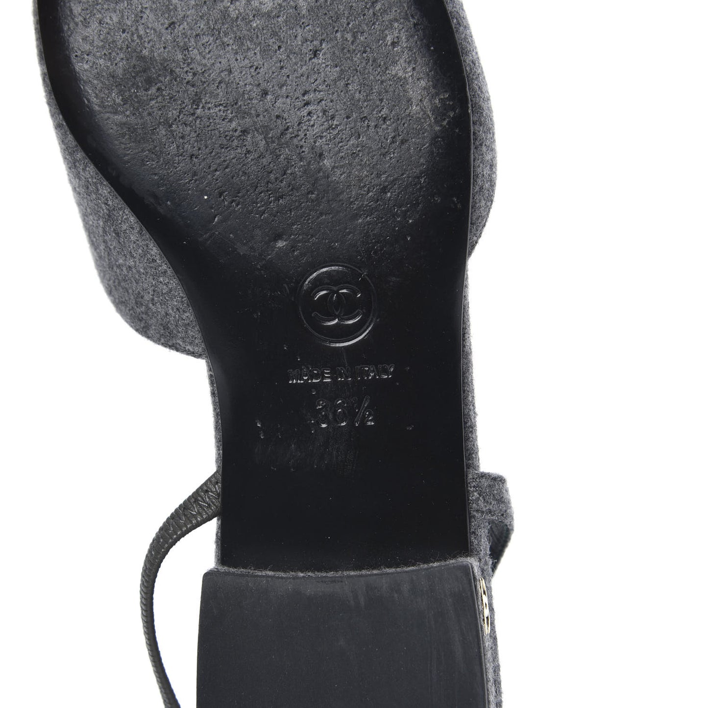 Wool Velvet Cap Toe CC Slingback Pumps 36.5 Black Grey