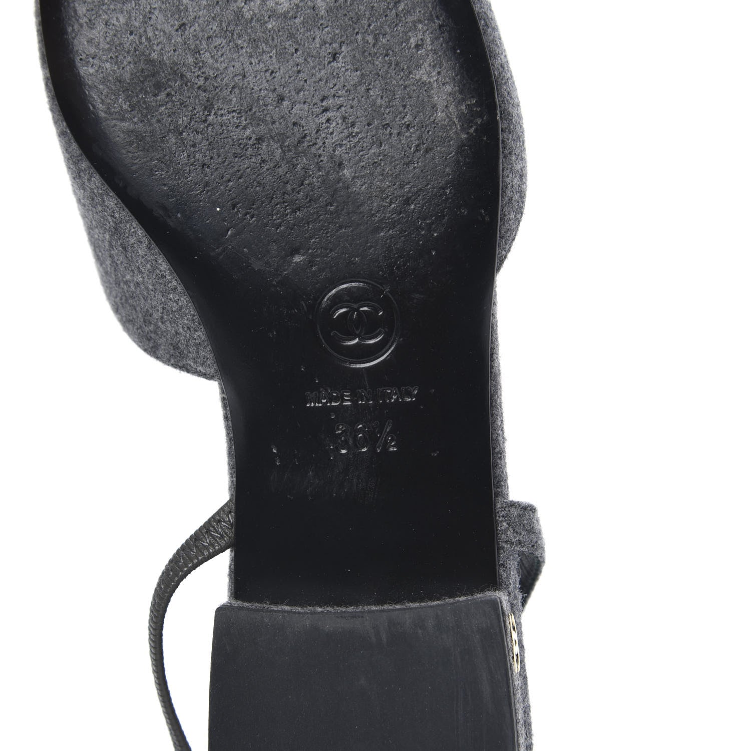 Chanel Wool Velvet Cap Toe CC Slingback Pumps 36.5 Black Grey 7 of 9