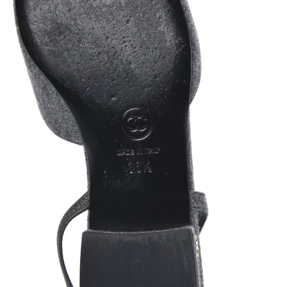 Chanel Wool Velvet Cap Toe CC Slingback Pumps 36.5 Black Grey 7 of 9