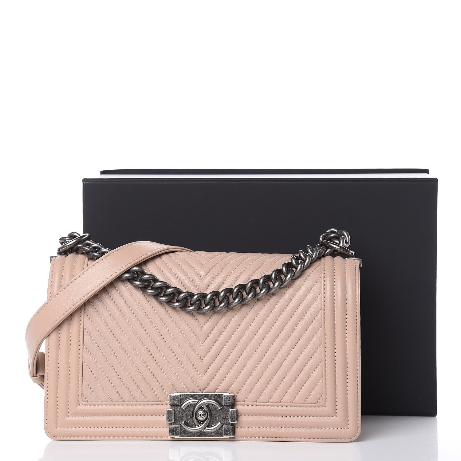 Chanel Calfskin Chevron Quilted Medium Boy Flap Light Beige 10 of 10
