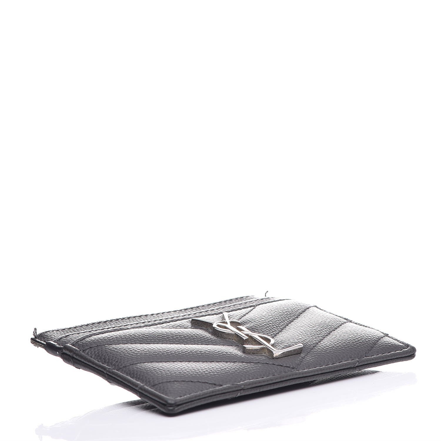 Saint Laurent Grain De Poudre Matelasse Chevron Monogram Credit Card Case Coal 4 of 8