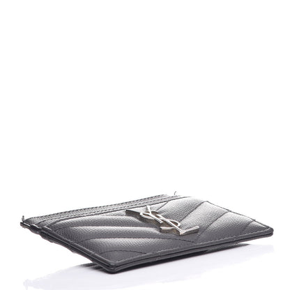 Saint Laurent Grain De Poudre Matelasse Chevron Monogram Credit Card Case Coal 4 of 8
