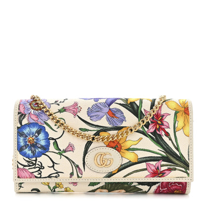 Gucci Canvas Flora Wallet On Chain White 1 of 12