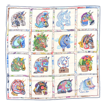 Hermes Silk Chevaloscope Scarf 90 White Bleu Multicolor 1 of 4