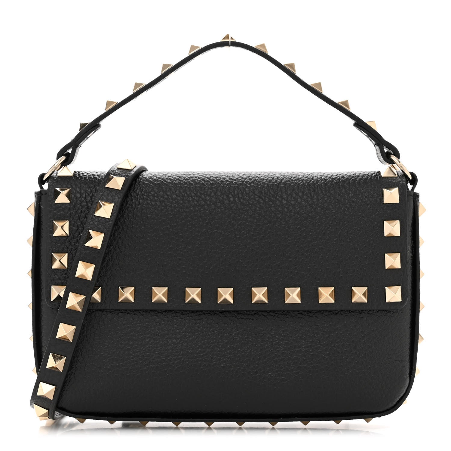 Valentino Garavani VALENTINO GARAVANI Grainy Calfskin Rockstud Crossbody Pouch Black 1 of 10