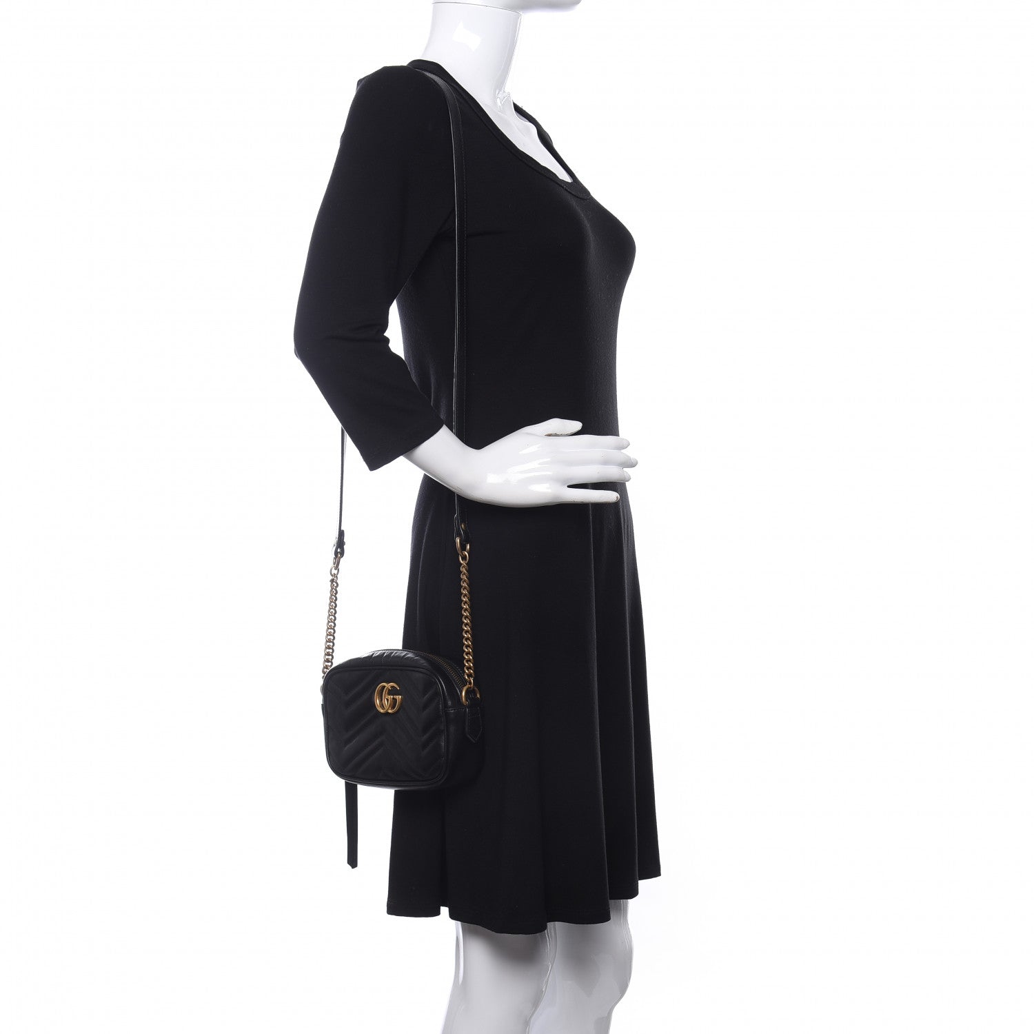 Gucci Calfskin Matelasse Mini GG Marmont Chain Shoulder Bag Black 2 of 11