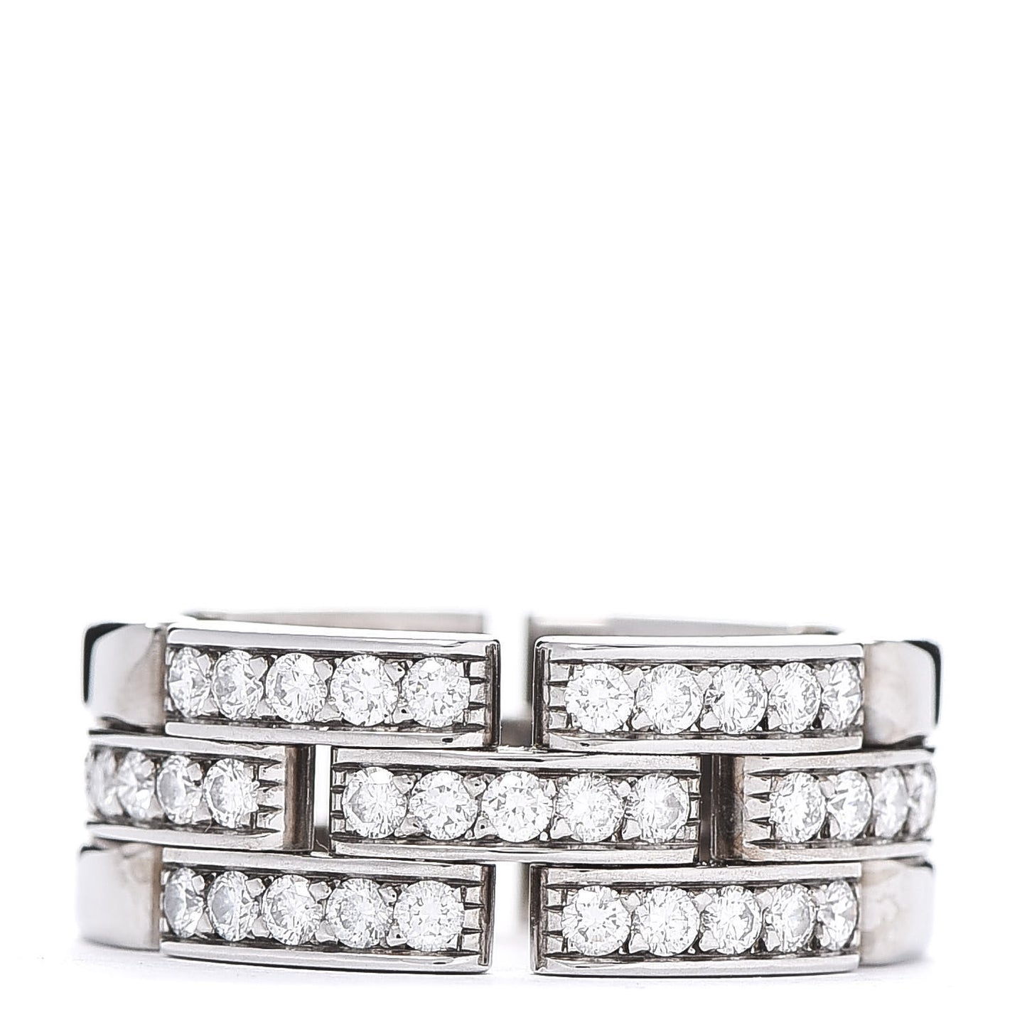 18K White Gold Diamond Maillon Panthere 3 Half Rows Paved Ring 52 6