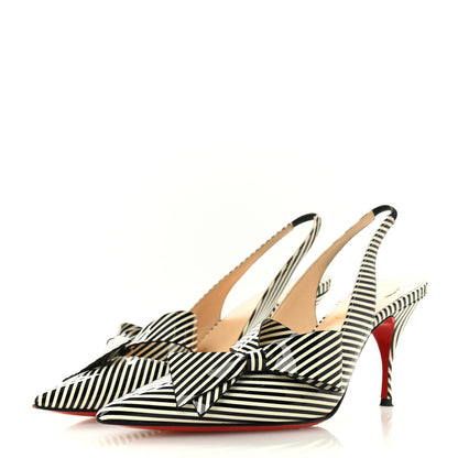 Christian Louboutin Patent Stripes Clare Nodo 80 Pumps 35 Black White 4 of 11