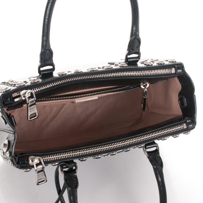 Prada Saffiano Vernice Crystal Small Galleria Double Zip Tote Black 6 of 16
