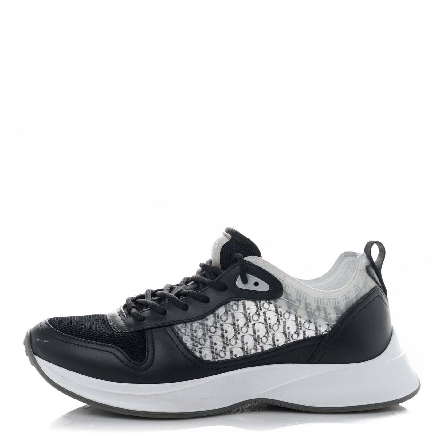 Smooth Calfskin Technical Mesh Oblique Mens B25 Runner Sneakers 42 Black Grey