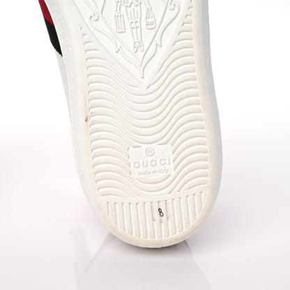 Gucci Calfskin Miro Soft Web Embroidered Mens Ace Sneakers 8 White Green 10 of 13