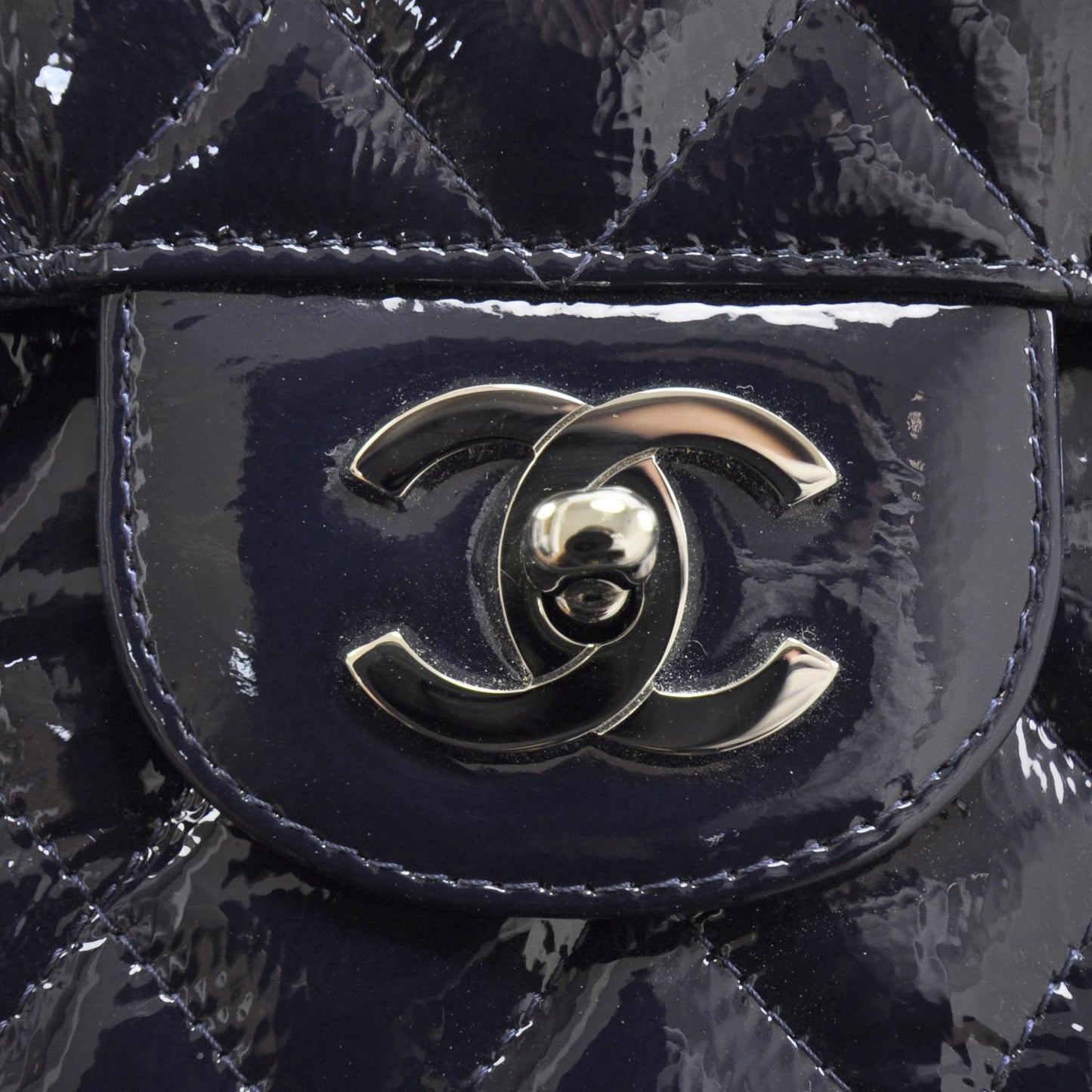 Crackled Patent Jumbo Flap Navy Blue