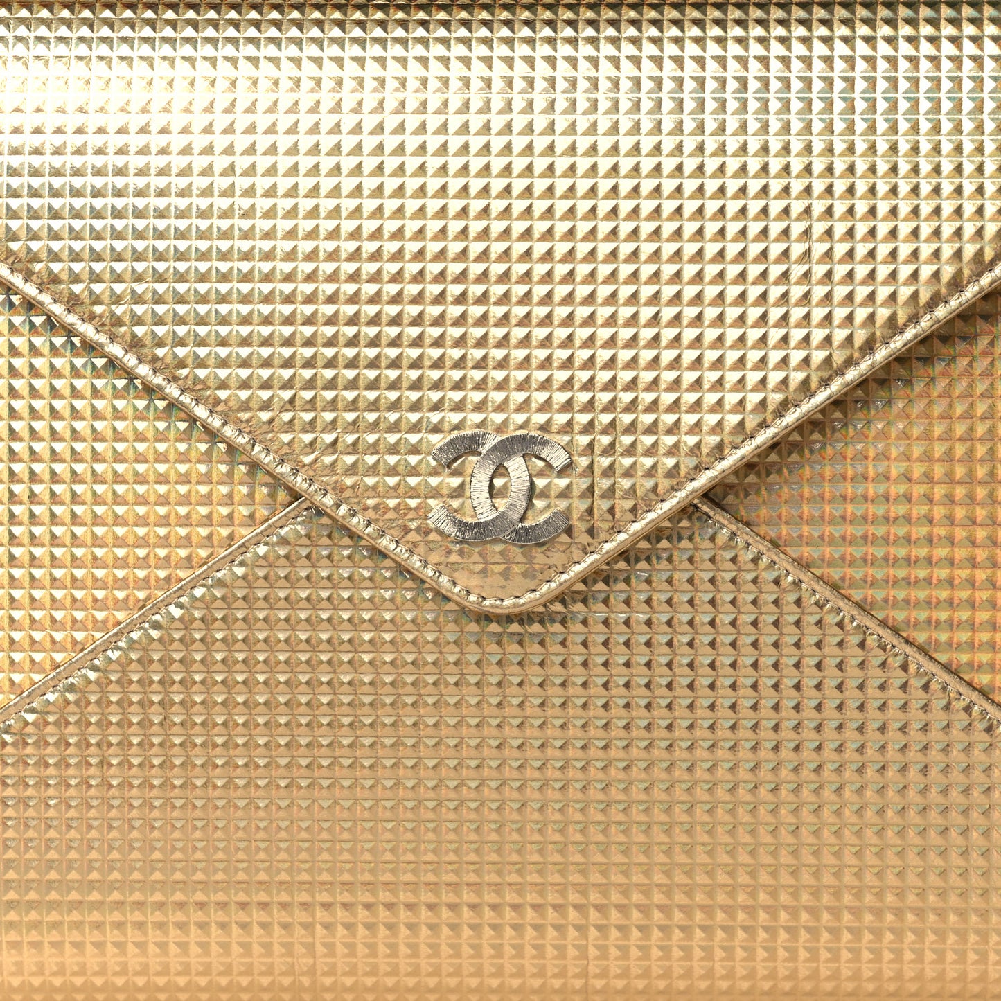 Metallic Lambskin Embossed Envelope Clutch Gold