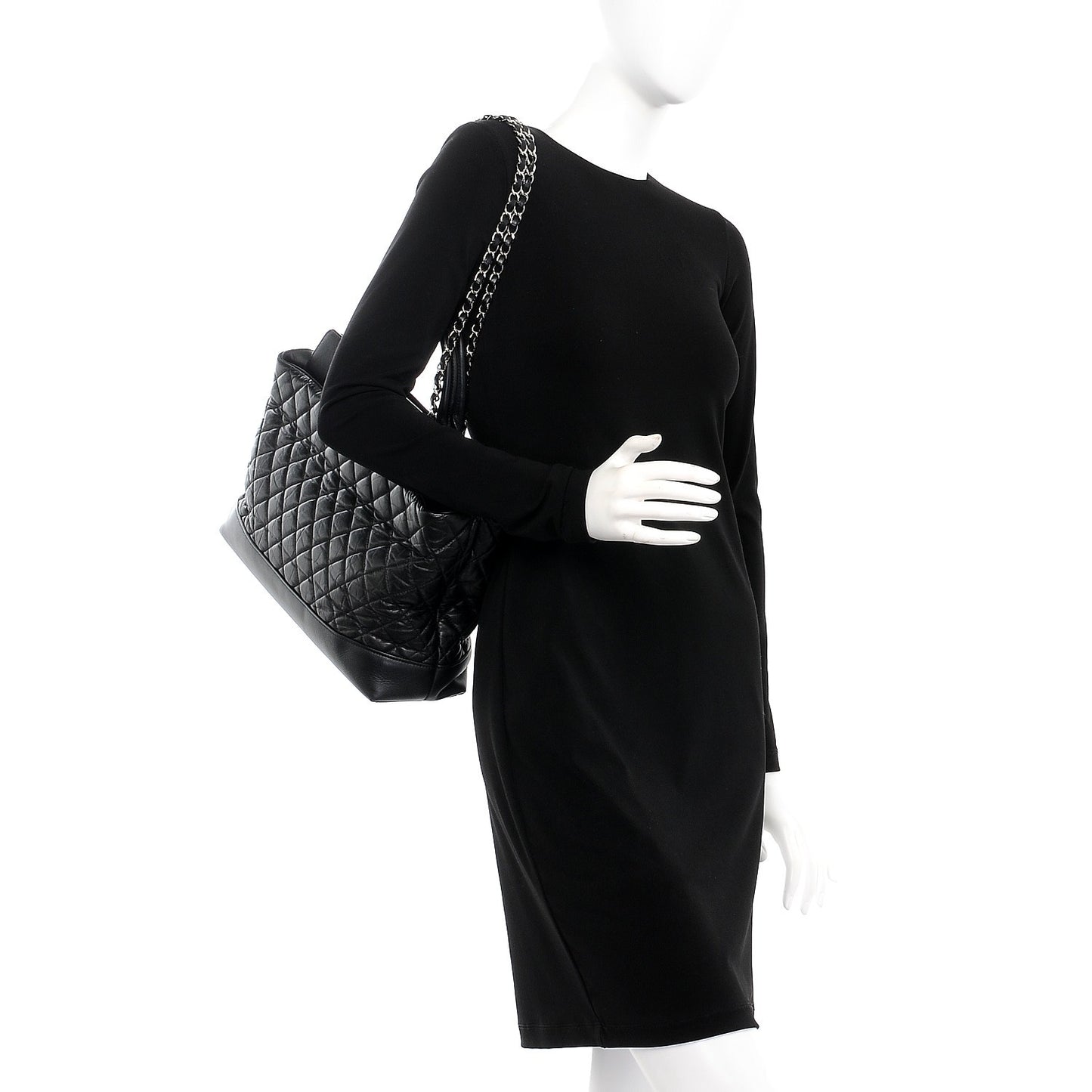 Aged Calfskin Quilted Be CC Tote Black