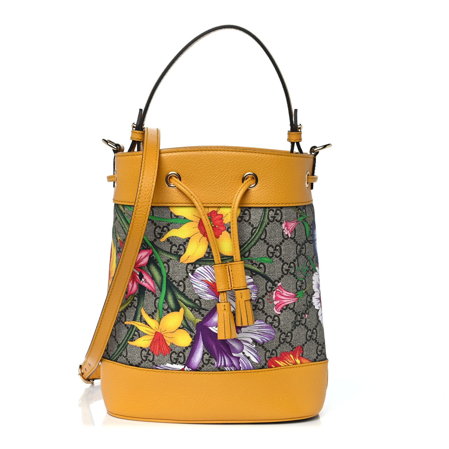 GG Supreme Monogram Flora Small Ophidia Bucket Bag Beige Multicolor Crop